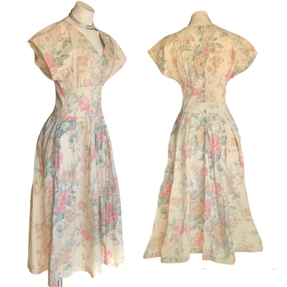 v i n t a g e :: Pastel Floral Romantic Cottagecore ILGWU Dress - Picture 2 of 14